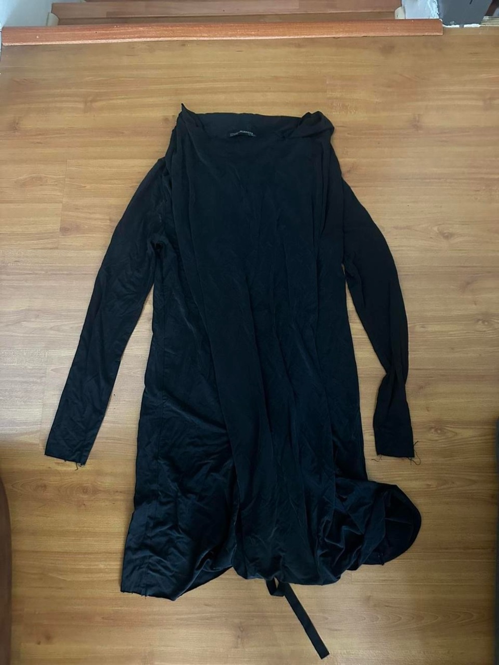 AllSaints Black Long-Sleeve Draped Midi Dress